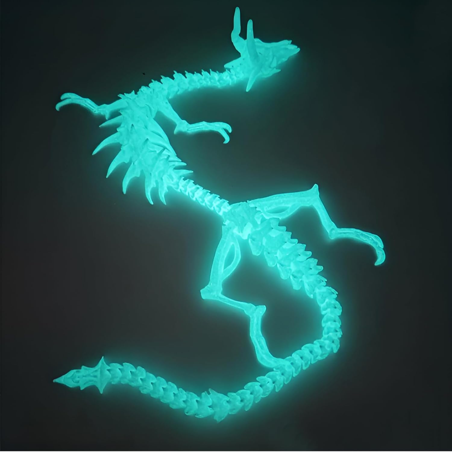 Halloween 3D Printed Skeleton Dragon, 18in Dragon Inside Fidget Toys for Adults, 3D Printed Articulated Dragon, Posable Flexible Crystal Dragon Toys for Autism/ADHD (Luminous)
