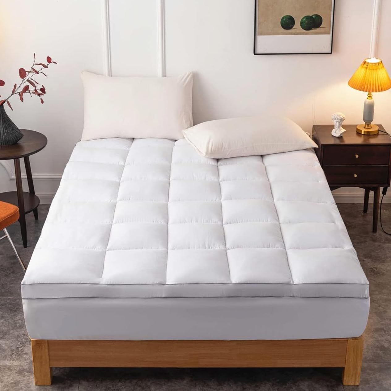 DROVAN Mattress Topper Full XL Size - Extra Thick Mattress Pad Cover - Pillow Top Deep Pocket with Breathable 7D Spiral Fiber Filling Cooling Mattress Cover