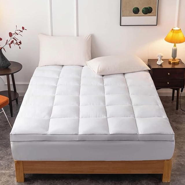 DROVAN Matelas Topper complet XL Taille - Couverture de matelas extra épais - Poche profonde de haut d'oreiller avec respirant 7D Revêtement de matelas de refroidissement en fibre spirale, blanc