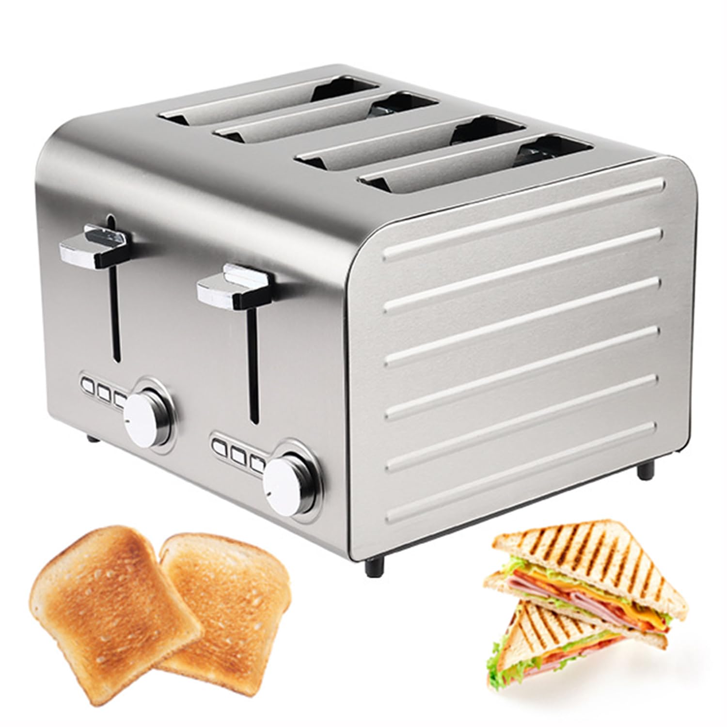 Tostadora, acero inoxidable, ranuras extra anchas, 7 niveles de dorado, funciones de descongelación/recalentamiento/cancelación, ideal para el hogar, tienda, hotel