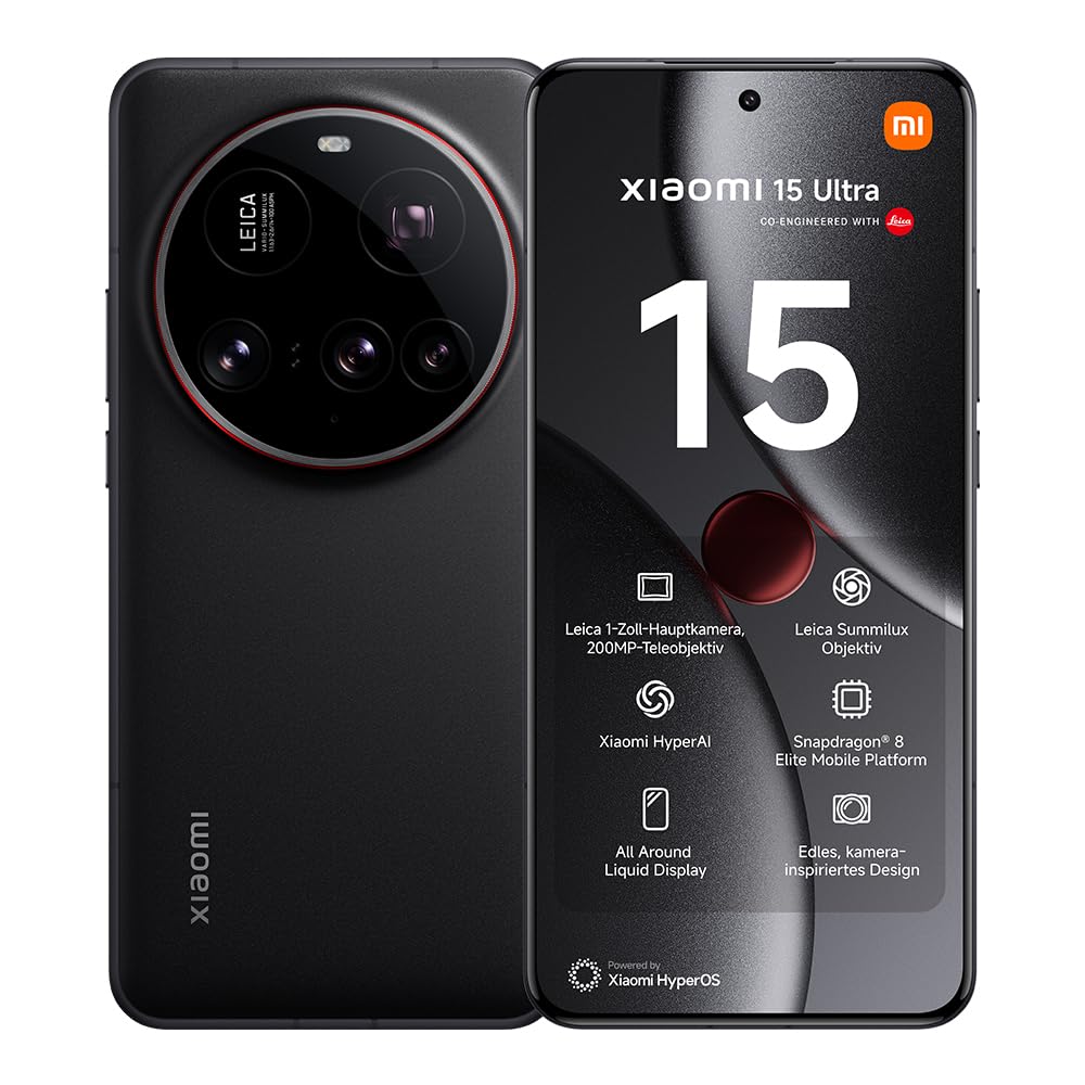 XIAOMI 15 Ultra Smartphone, 16+512GB, Schwarz, Handy ohne Vertrag, 100mm 200MP Leica Kamera, 120Hz WQHD+ AMOLED Display, Snapdragon 8 Elite, 5410mAh, 90W HyperCharge, Hyper AI, Dual-SIM