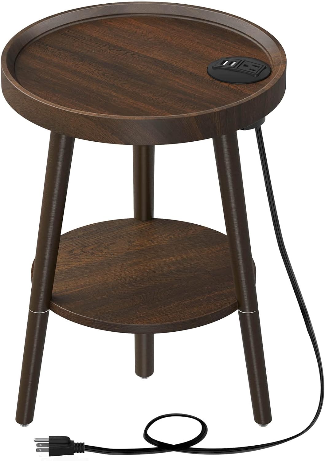 Greenstell End Table with Charging Station & USB Ports, Round Side
