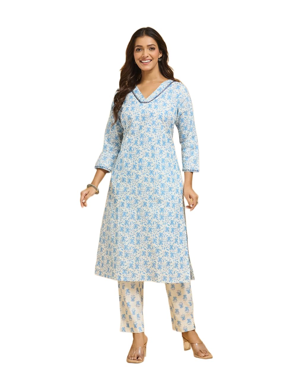 Fabnu By Fabindia Women's Cotton Printed 2Pc Kurta Set | Kurta & Pant-picture-10