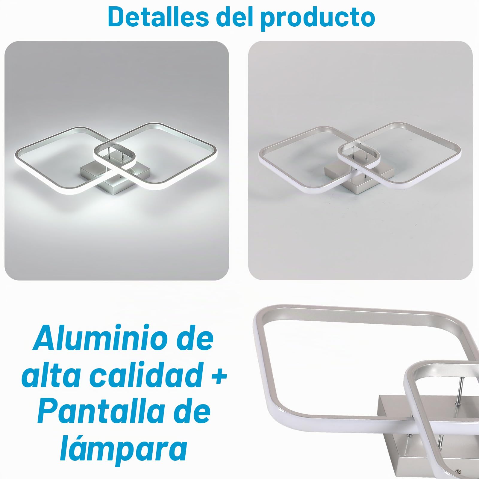 Osairous Lámpara de Techo Regulable 50W 5625LM, Plafon LED Techo con Mando a Distancia, 3000K-6500K, Luz de Techo LED Salon Plateado para Salón Dormitorio Cocina, 64CM