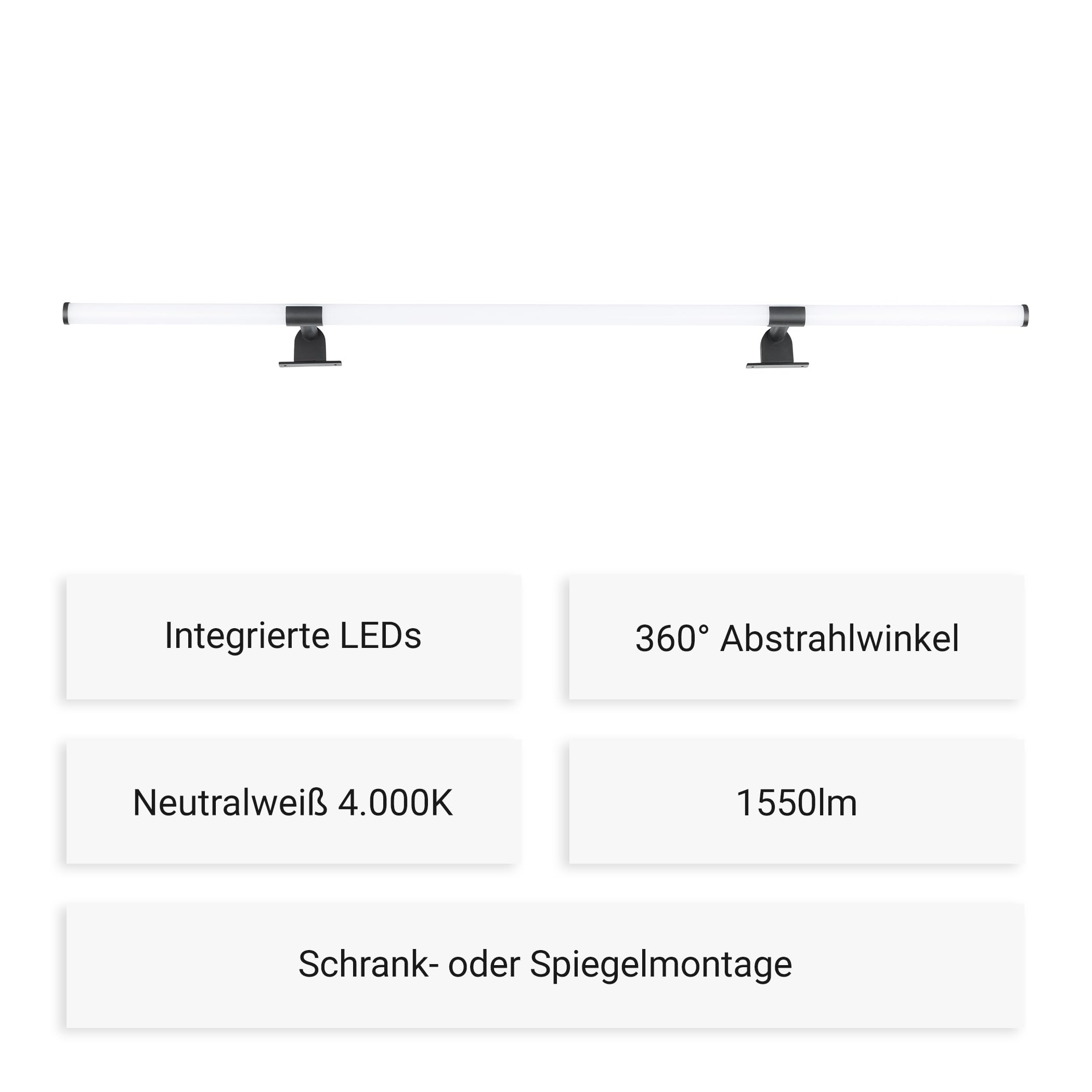 SEBSON Spiegelleuchte Bad 120cm auf Schrank, Klemmleuchte - neutralweiß | LED Spiegellampe auf Schrank & am Spiegel geklemmt - 4000K 12W 1550lm, Badezimmer IP44, rundum 360°, 1200x117x50mm