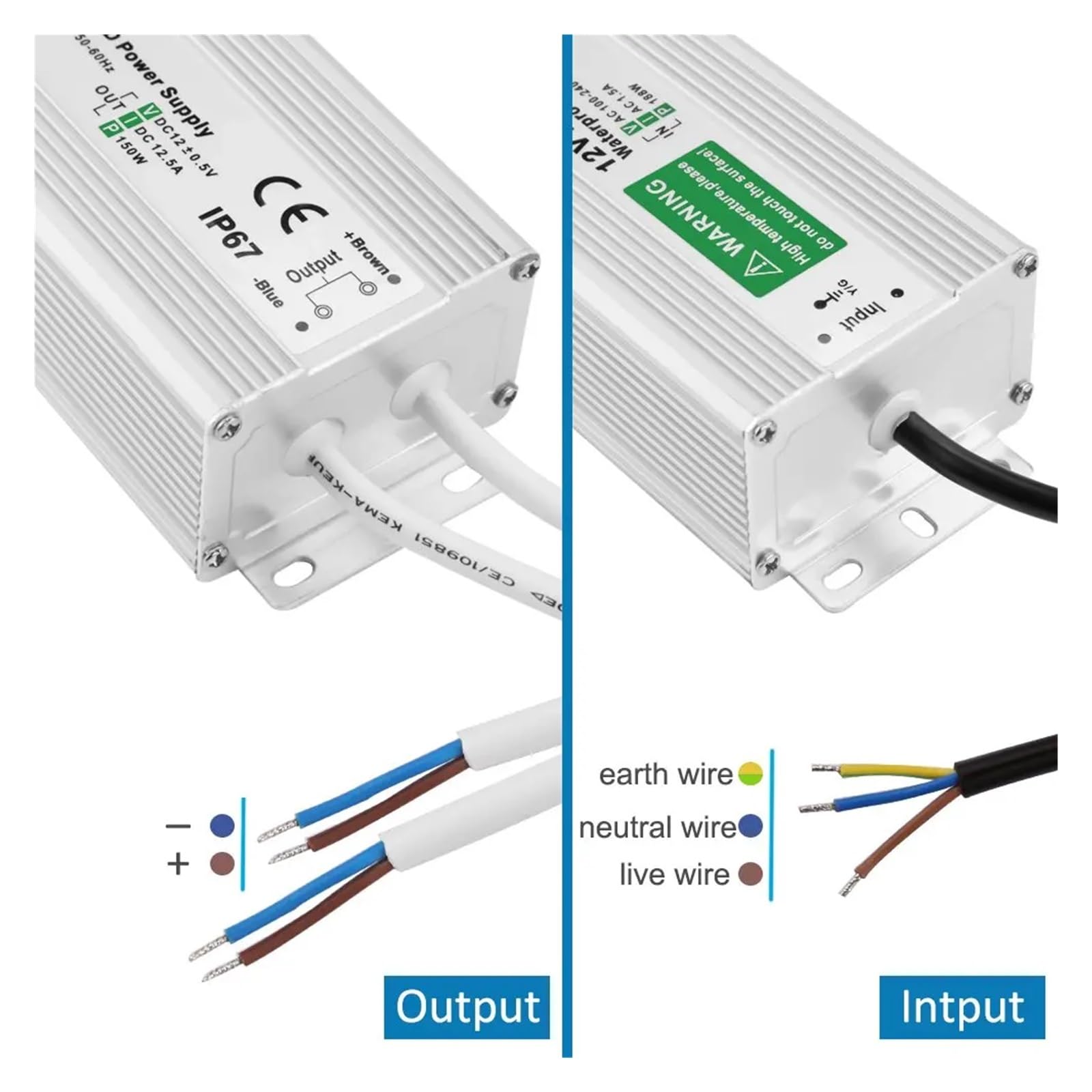 Transformateur LED, Driver LED étanche AC 110/220 V vers DC 12/24 V, 10/20/30/50/60/100/150 W, IP67, adaptateur d'alimentation for usage extérieur(24V,300W Slim)