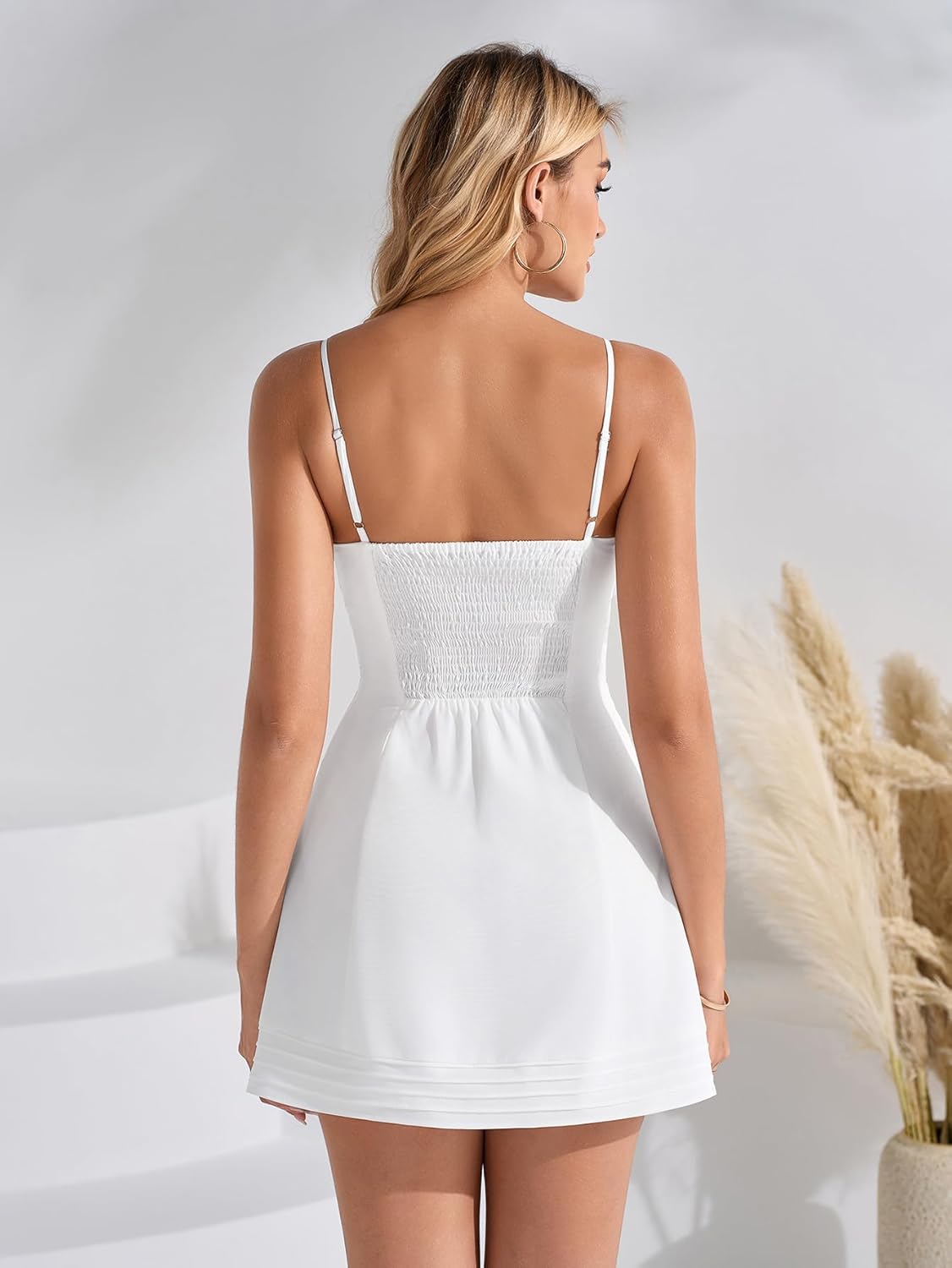 Women Summer Sleeveless A Line Mini Dress Spaghetti Strap Cut Out Sweetheart Neck Graduation Party Short Dresses