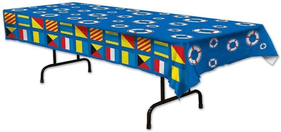 Plastic Rectangular Nautical Tablecover Cruise Ship Decorations Tableware Bon Voyage Party Supplies : Home & Kitchen