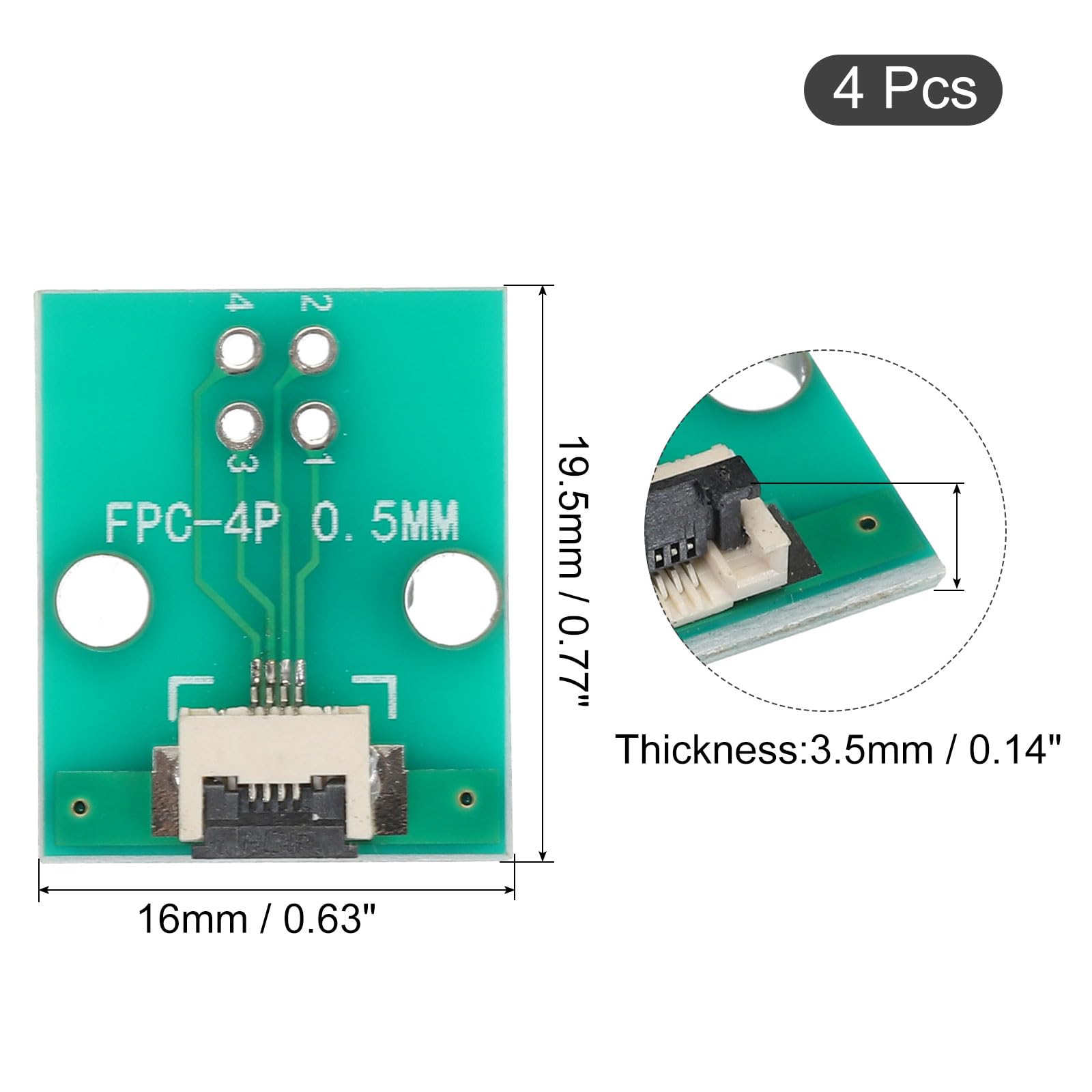 QUARKZMAN FPC FFC PCB Convertitore Scheda 4P 0.5mm sul Lato Zoccolo, Posteriore 1.0mm, a DIP 2,54 mm per LCD 3D Stampante Videocamera DVD TV Laptop 4pz