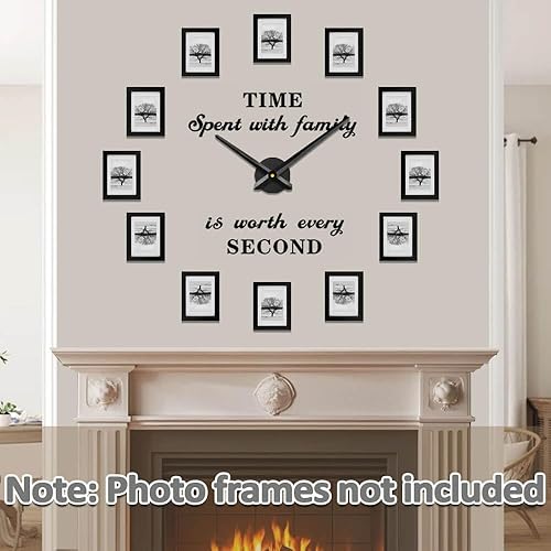Miniatura 2 de Mintime Reloj de pared grande 3D con mecanismo de reloj y adhesivo de pared, decoración de pared para sala de estar, casa, oficina