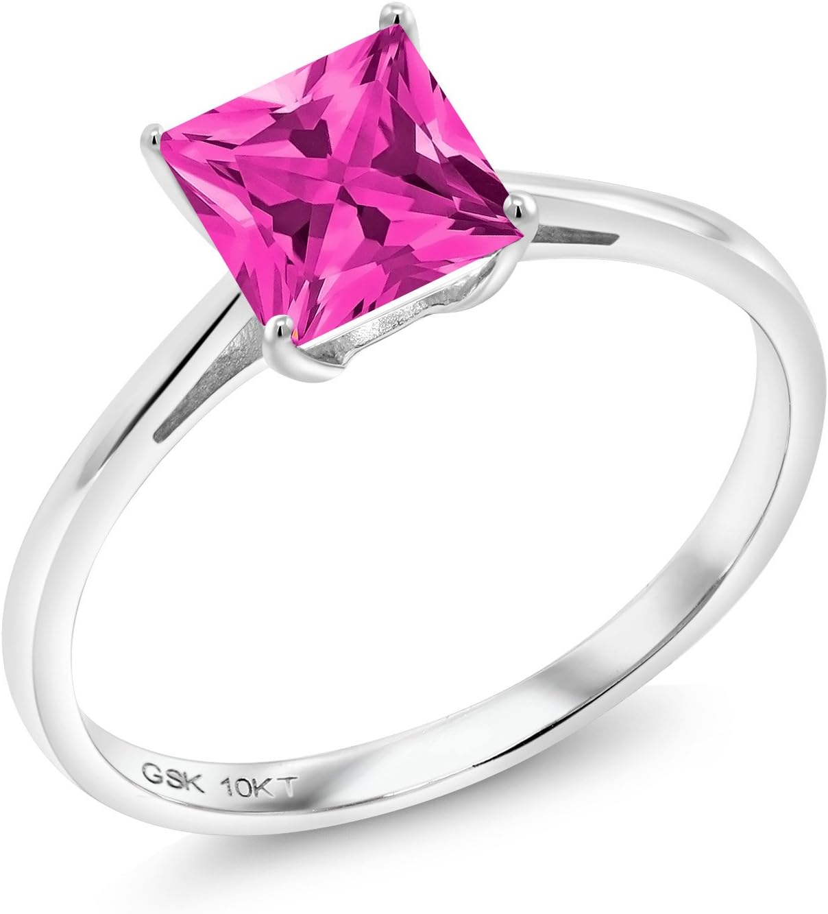 Gem Stone King 10K White Gold 6MM Princess Cut Gemstone Birthstone Engagement Ring | Solitaire Wedding Engagement Anniversary Promise Gold Ring For Women | Sizes 5 to 9
