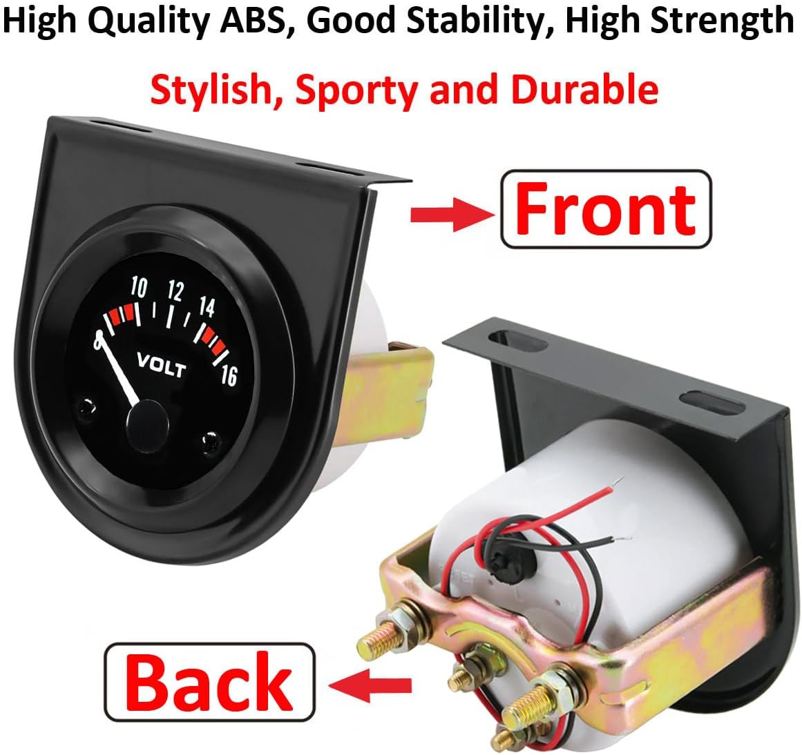 Car Volt Gauge 2" 52mm Auto Voltage Gauge Meter Universal Volt Tester Pointer Instruments 12V Bright White Light Indicator 8 to 16 V