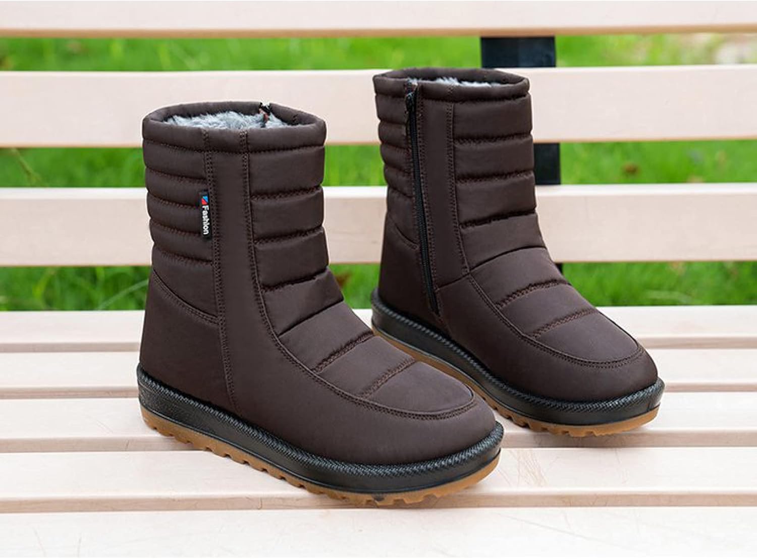 [ヤク] 大きいサイズ 26cm レディース 冬用ブーツ スノーブーツ 布 サイドジッパ 裏ボア 雪靴 防寒 防水 無地 4cmヒー