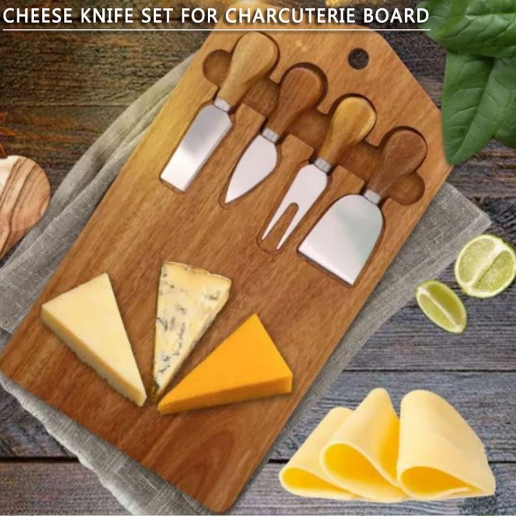 Spacious Cheese Knives for Charcuterie Board Cheese Board Set Knife Set Steak Bread Cutting Board Rustic Wood Tray Party Serving Dishes Multifunction