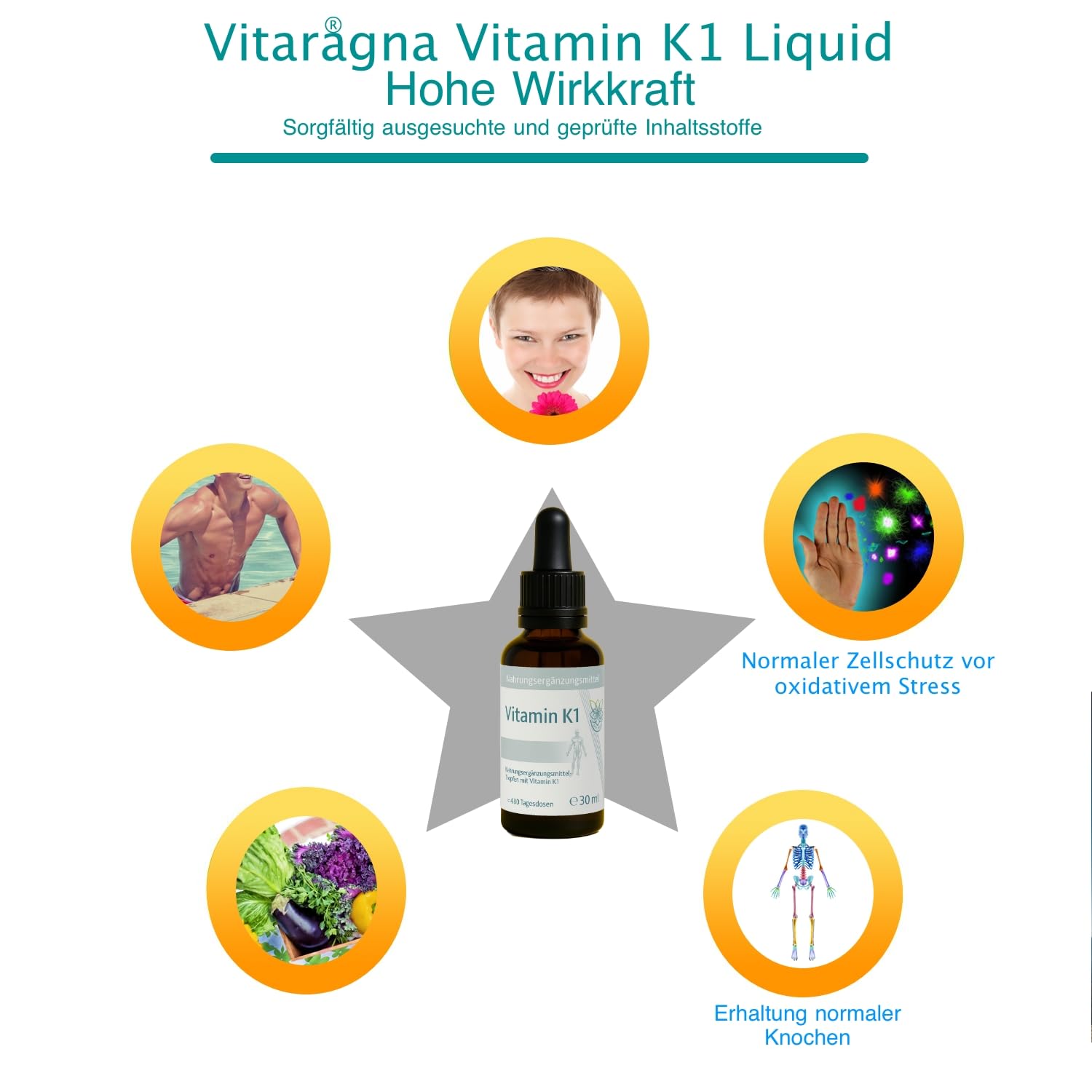 Vitamin K1 Tropfen flüssig, Phytomenadion K-Tropfen - hochdosiertes Liquid in Oliven-Öl gelöst, 30 ml, 480 Tagesdosen