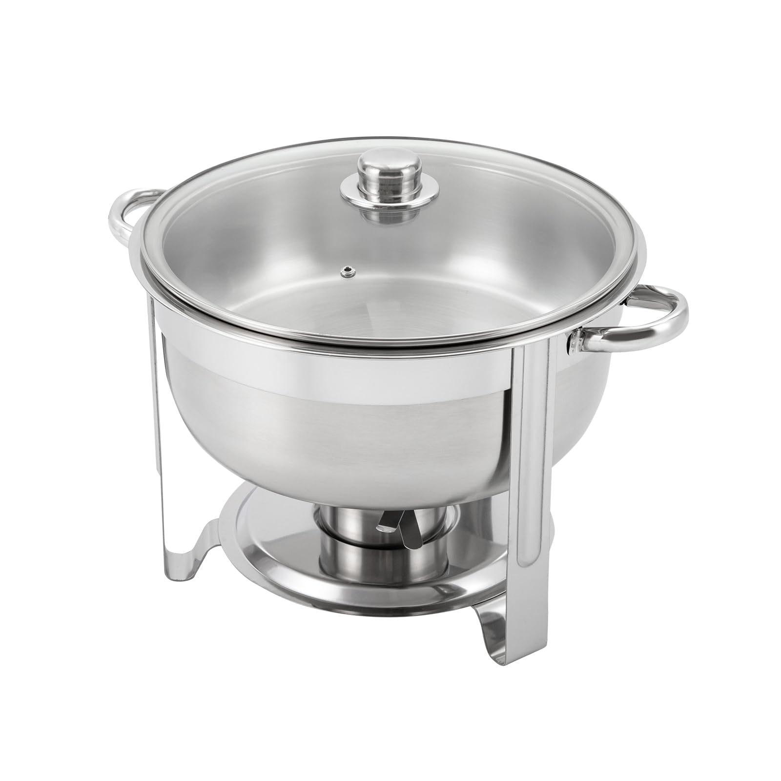 Set di scaldabagno rotondo in acciaio inox Chafing Dish per buffet, 8,5 l, caldo, moderno, rotondo, con coperchio in vetro e porta carburante, per feste ed eventi