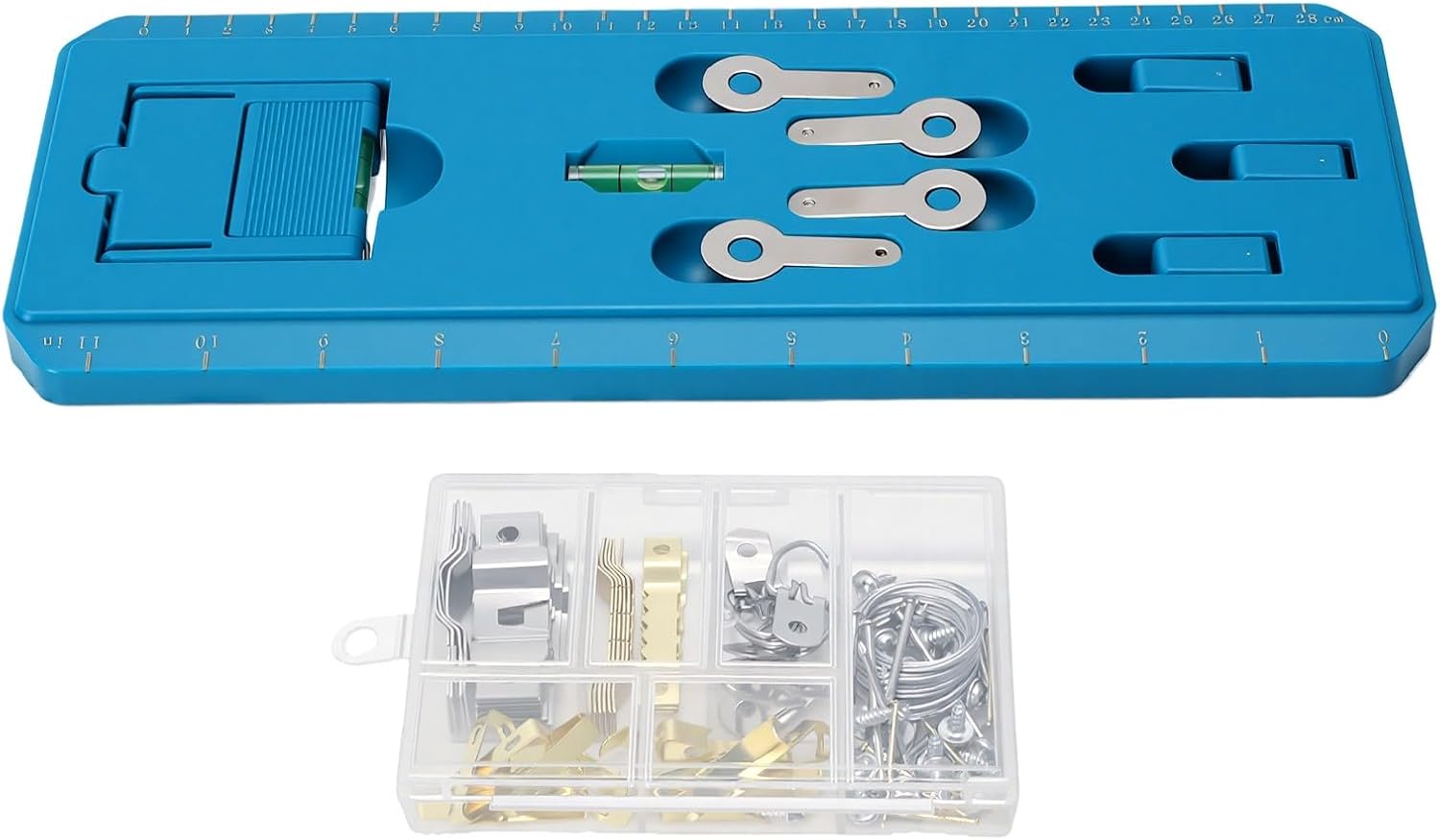 ZJchao 86pcs Picture Hanging Tool with Level, Removable Bubble Level and 4 Magnetic Keys for Wall Art Frame Positioning (Blue)