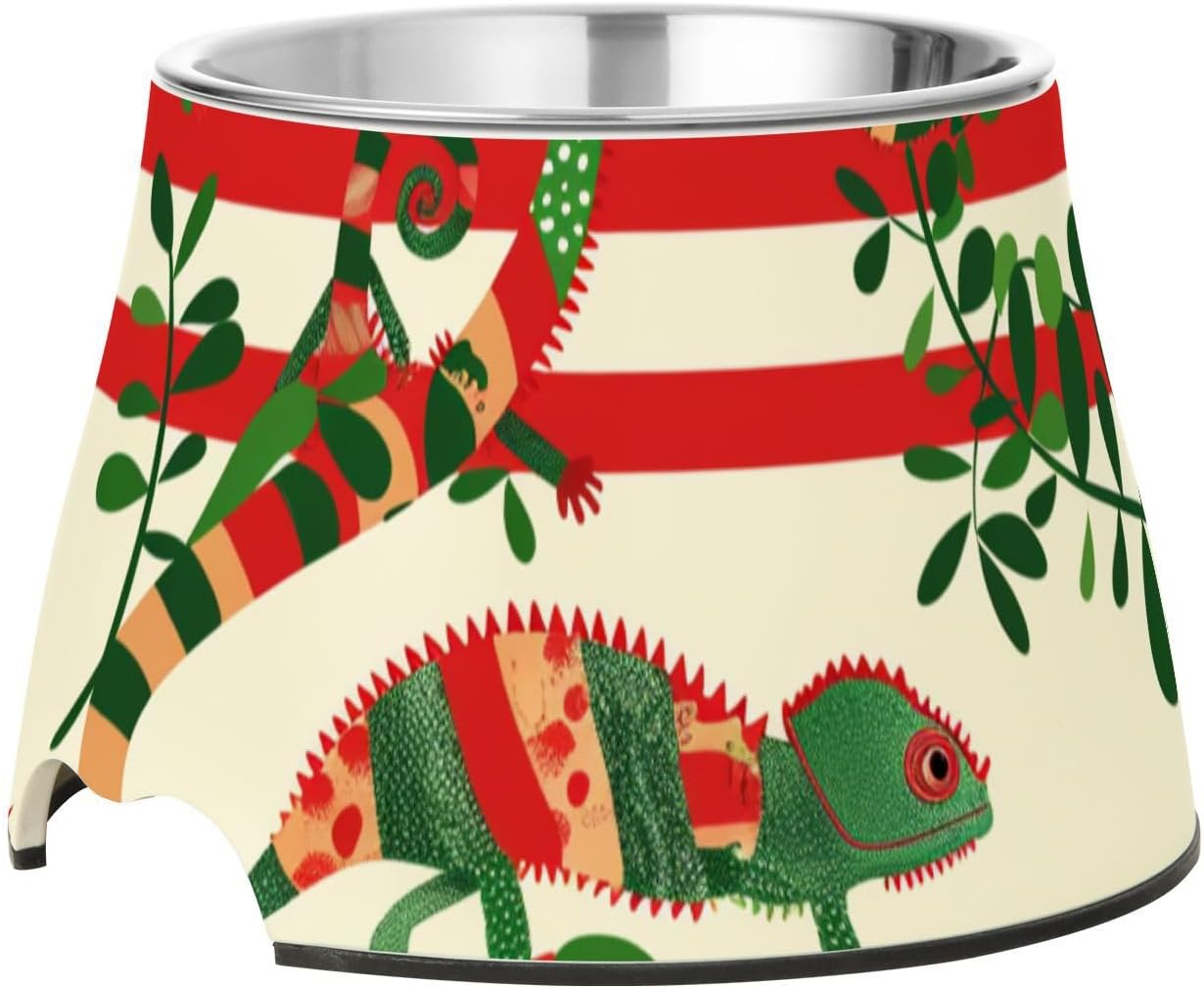 Red and Green Playful Chameleon Christmas Pets Water&Food Bowls Non Skid Stainless Steel Pets Basic Bowls for Small Pet Slow Down Eating Plato para Gatos