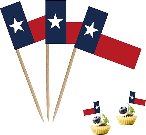 Bandera de palillo de dientes de Texas State de Texas, tamaño pequeño, para cupcakes de frutas, decoración de palitos de alimentos, paquete de 100