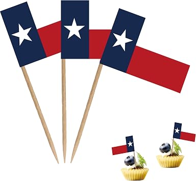 Texas Toothpick Flag Texas State Small Mini Cocktail Fruit Cupcakes Toppers Food Stick Flags Decorations,100 Pack