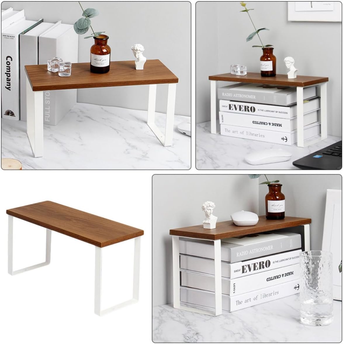 Multifunctional Storage Holder with Iron and Wood Construction Space-saving Tabletop Storage Shelf Featuring Multi-layer Overlapping Design and Anti-slip Feet for Kitchen