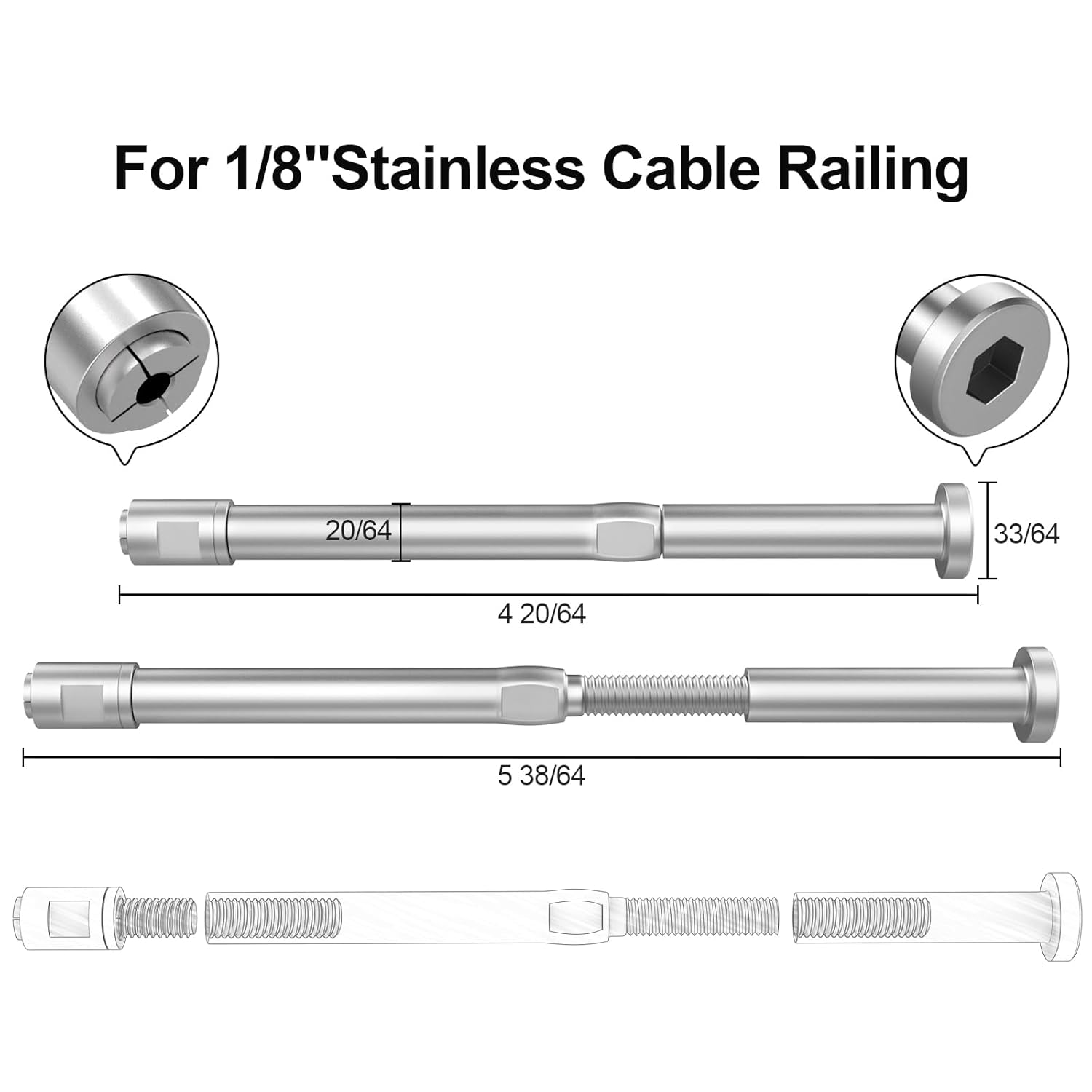 BLIKA Upgraded 10 Pack 1/8" Swageless Invisible Cable Railing Kits for Deck Stair Railing, T316 Stainless Steel, Swageless Cable Fittings for 2"x2", 4"x4" Wood/Metal Posts, Cable Railing Hardware 4x4