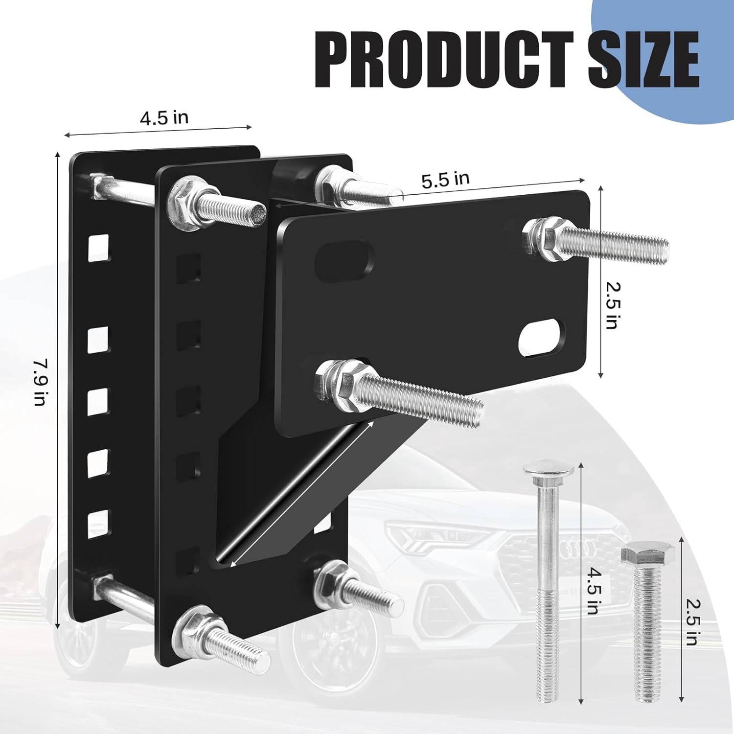 Spare Tire Mount, Universal Spare Tire Carrier Holder for Utility Trailer Boat, Fits 4 & 5 & 6 Lugs Trailer Wheels On 4", 4.5'', 4.75'', 5'' and 5.5'' Bolt Patterns (Black)