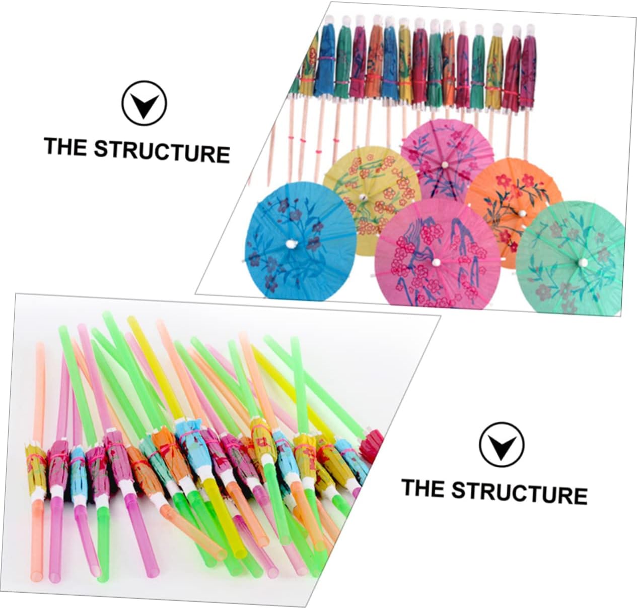 SOLUSTRE 300Pcs Party Supplies Creative Umbrella Picks and Decorative Straws for Hawaiian Luau Bbq More Fun Drink Accessories for Desserts and Cocktails