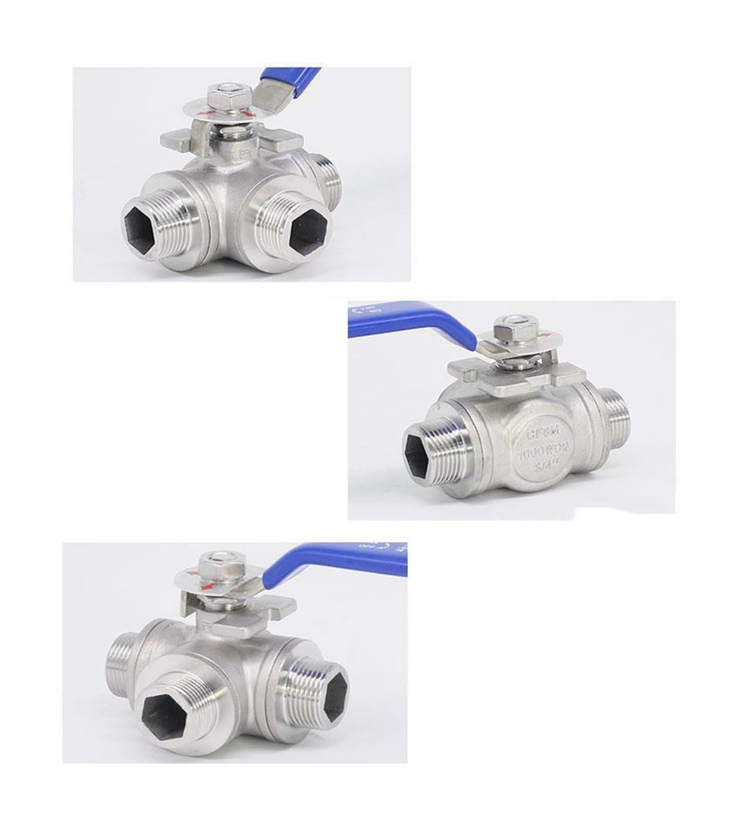 Valvola a sfera con maniglia in acciaio inossidabile 304 da 1/2" e 3/4" con filettatura maschio BSP, valvola a sfera a tre vie(3/4",T Type)