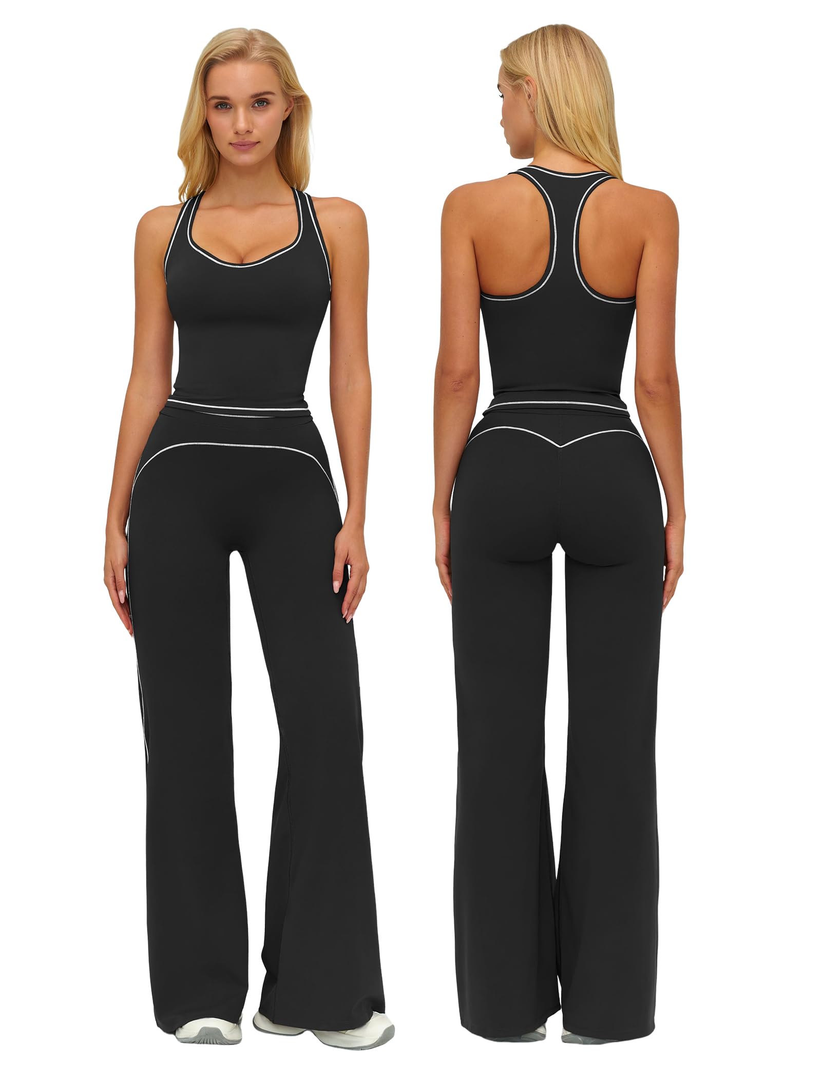IDOPIP Sport-Set Damen Zweiteiler: Gym Set mit Tanktop Racerback Yogahose mit geradem Bein - Sportanzug für Fitness Yoga Pilates Workout