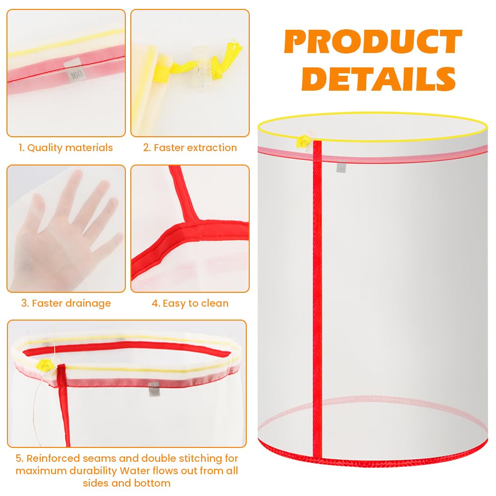 5 Pack 5 Gallon Filter Bags, Nylon Mesh Bubble Hash Bags (25-220 Micron), Color-Coded Reusable Filtration Bags with Drawstring for Hydroponics, Gardening, Juice & Plant Extraction