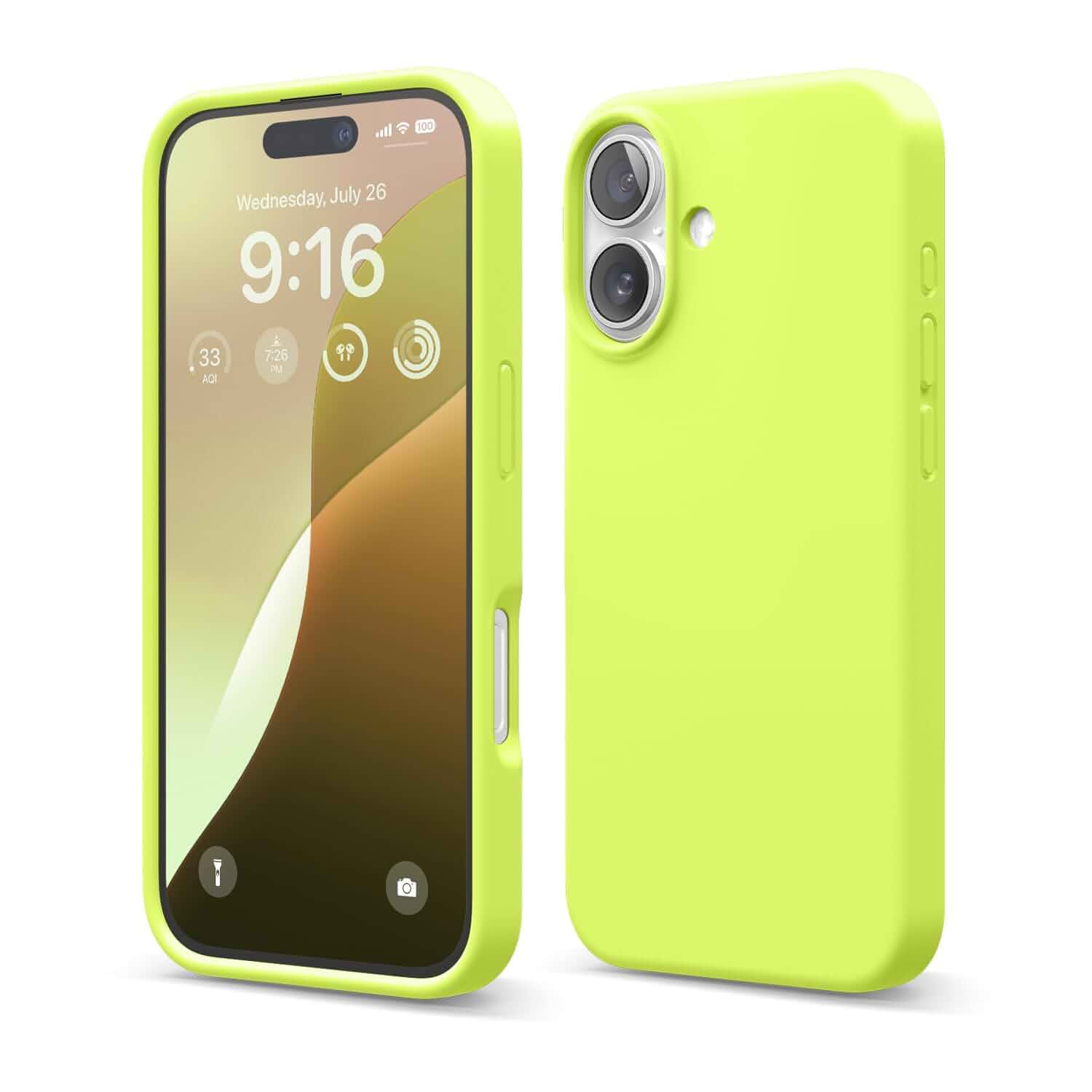 elago Premium Liquid Silicone Case for iPhone 16 Neon Yellow Full Body Protection, Shockproof, Slim Phone Case, Anti-Scratch Soft Microfiber Lining (Neon Yellow)