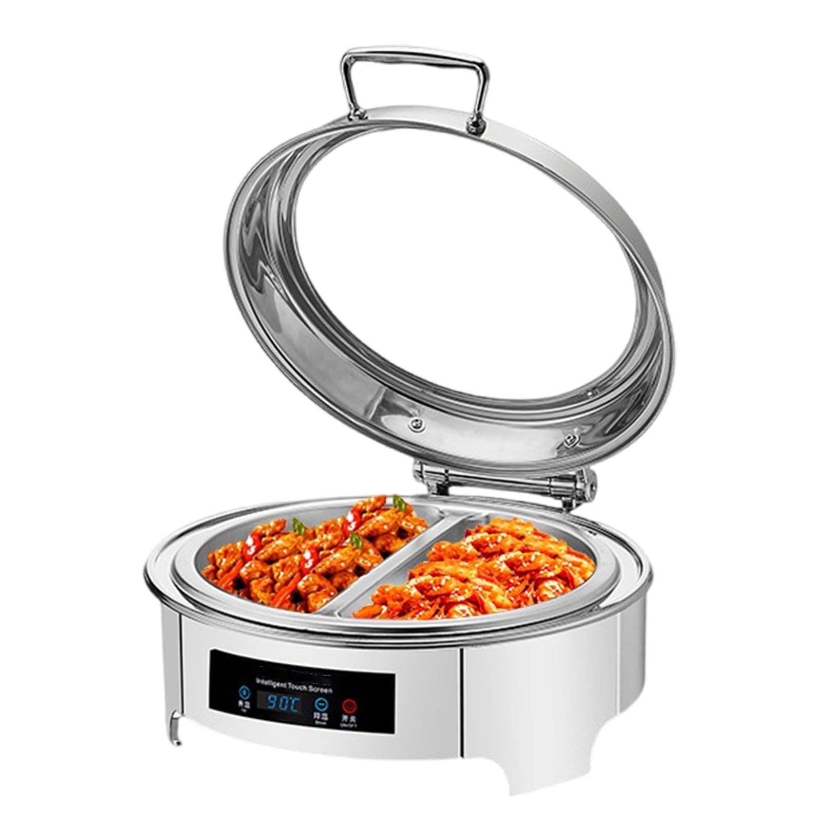 Scaldavivande Elettrico Rotondo, Riscaldatore per Buffet di Alimenti Commerciale con Coperchio Trasparente, Vassoio Riscaldante di Grande capacità 6L per Una varietà di Piatti.