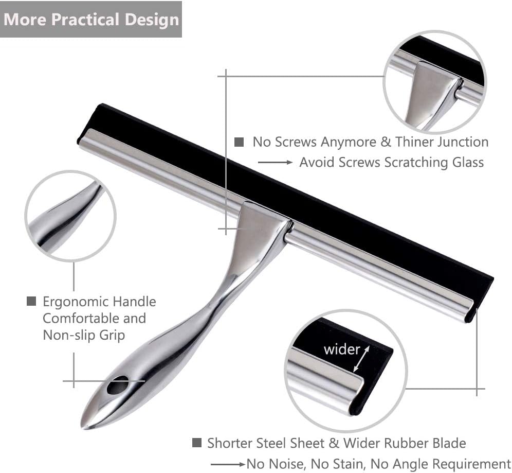 SAIREIDER Shower Squeegee for Shower Doors,All-Purpose Bathroom Mirror Car Glass Window Cleanner 10 Inches