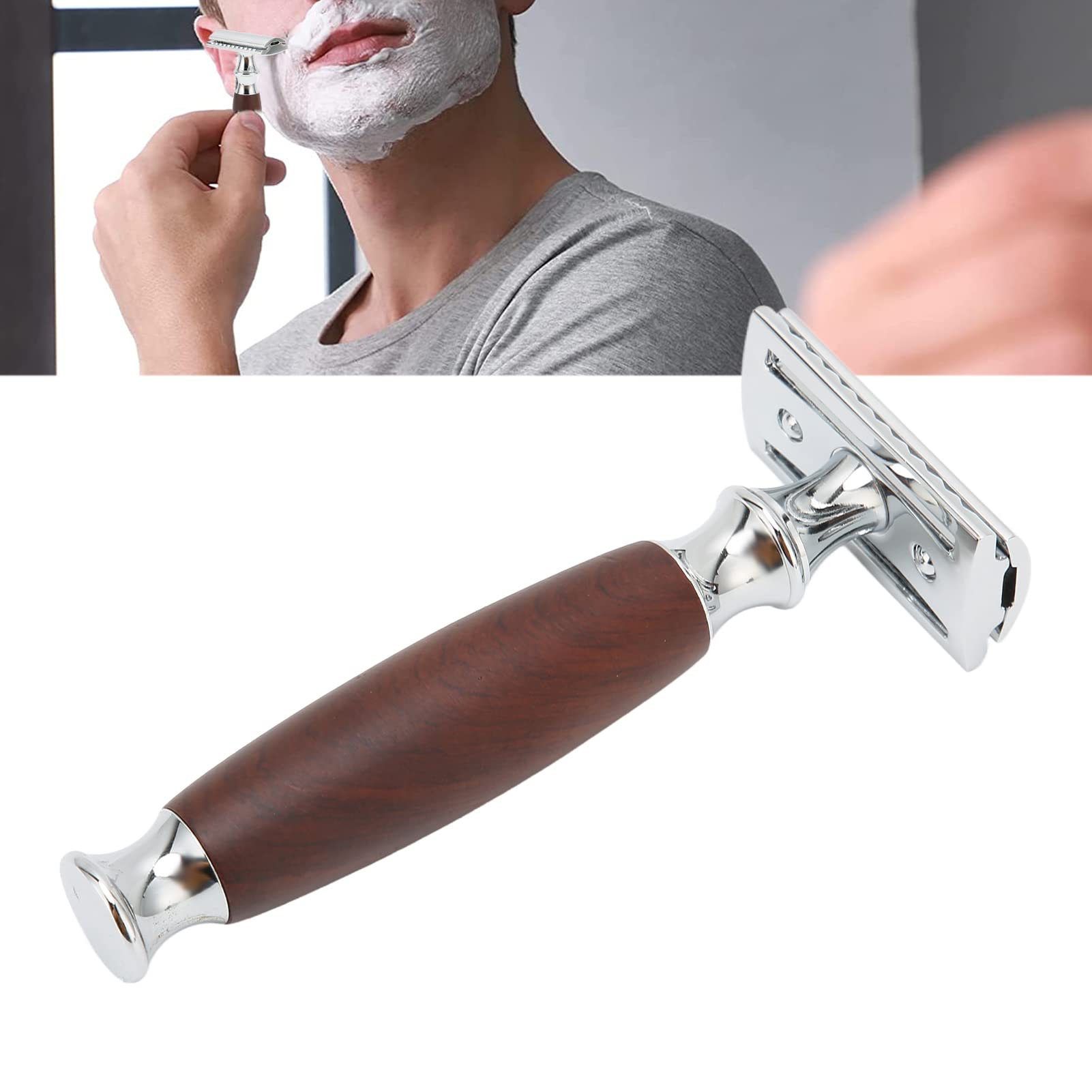 Doppelkanten-Sicherheitsrasierer für Männer, Ergonomischer Manueller Rasierer mit Holzgriff, Sanfte und Gründliche Rasur für zu Hause und auf Reisen, Zinklegierungsmaterial