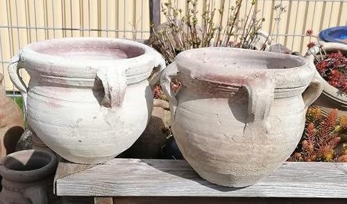 2-er Set Rustikale Blumentöpfe echt Terrakotta ø 20 cm, Blumenkübel für Garten u