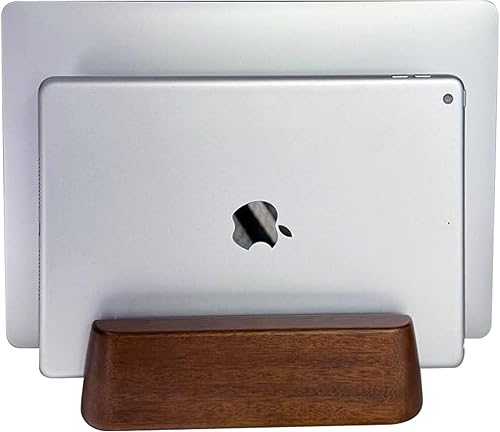 Soporte de madera para portátil con 2 ranuras, marrón