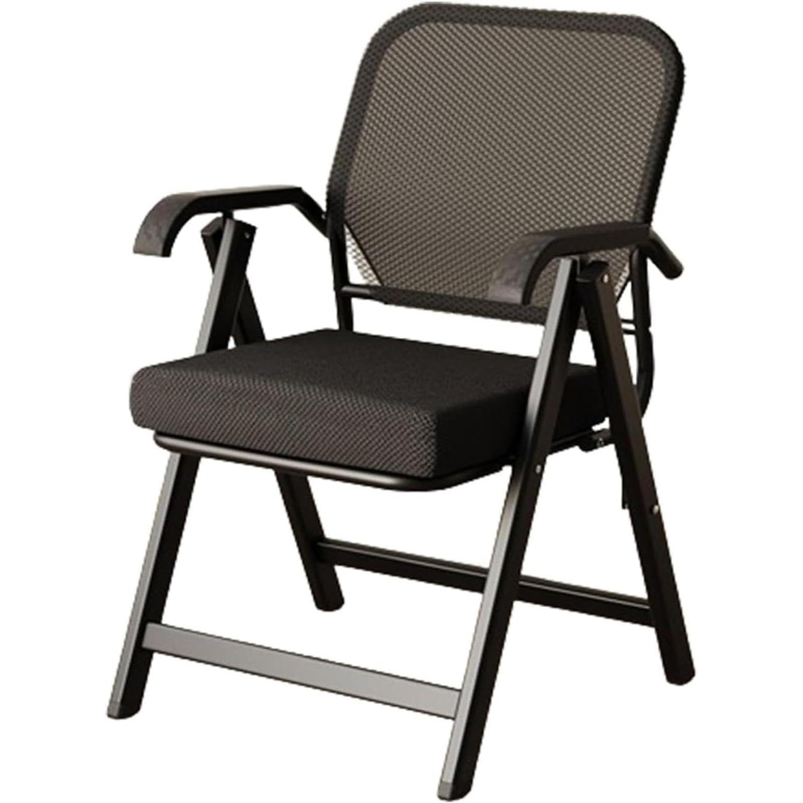 DLLDQBD Upholstered Folding Chair, Ergonomic Office Chair, Comfortable Dining Chair, with Backrest and Arms, Home Office Desk Chair(Color:Black)