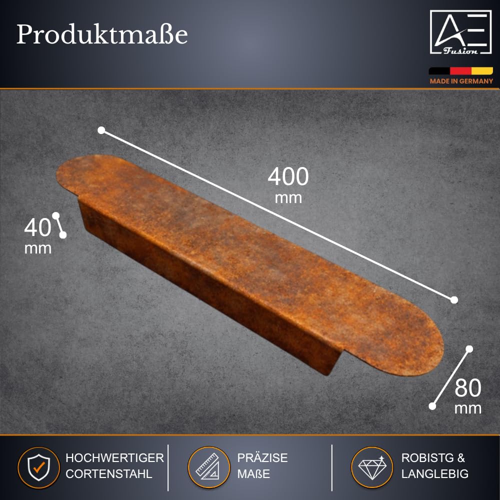 Rasenkanten Mittelstück 10er-Set flach | Beetbegrenzung Metall 400×80×40mm | Rasenkante Metall | Cortenstahl/Edelstahl V2A | Beeteinfassung Mähkante | Made in Germany