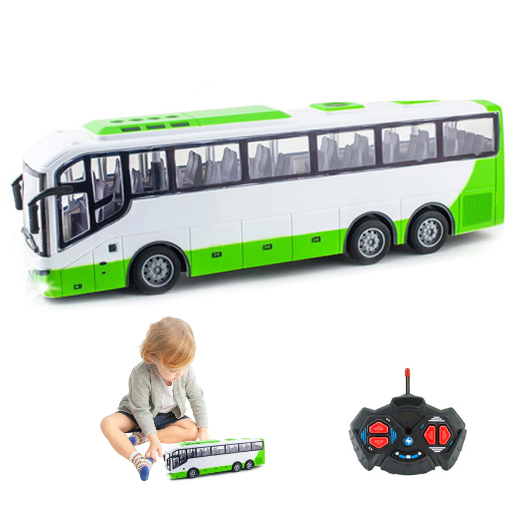 Bus jouet, jouet de bus électrique sans fil de 12, 4 x 3, 2 x 4, 5 pouces, simulateur tourisme réaliste à l'échelle 1:30, télécommande amusante, créatif pour garçons et filles, sans batterie, vert