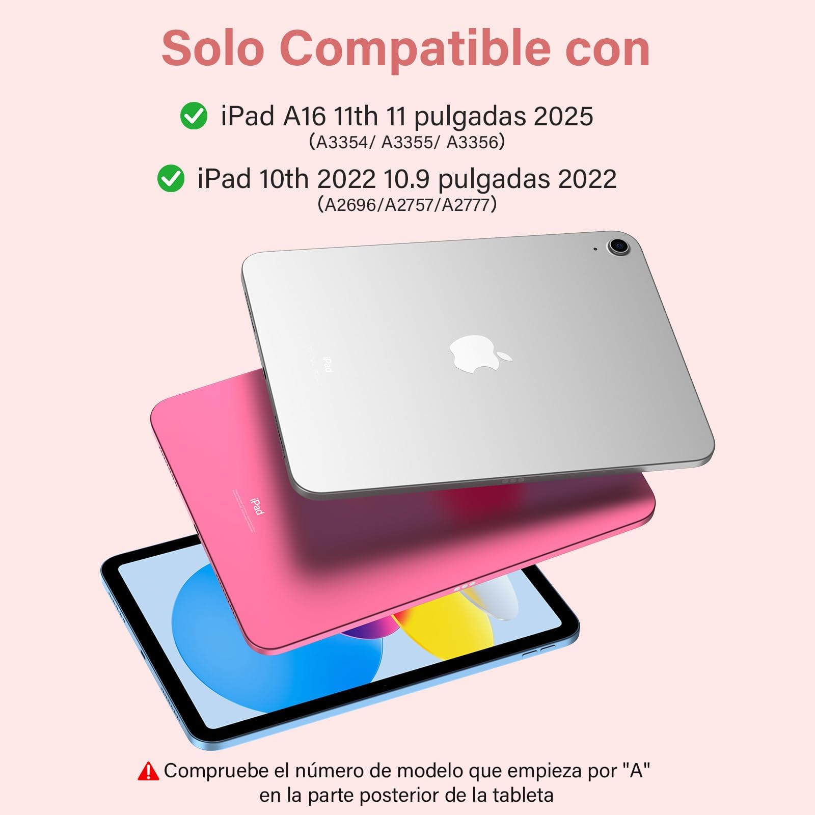 CC Store Teclado para iPad 10 Generación 2022/11 Generación A16 2025 (10.9/11 Pulgada), QWERTY Español Ñ, Bluetooth Magnéticamente ​con Soporte para lápiz​ Funda Teclado para iPad 10/11 Gen, Rosa