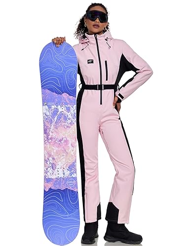 Women's Ski Suit One Piece Snow Suits Waterproof Snowboard Suit Winter Outdoor Ski Jacket and Pants - Pink - X-Large