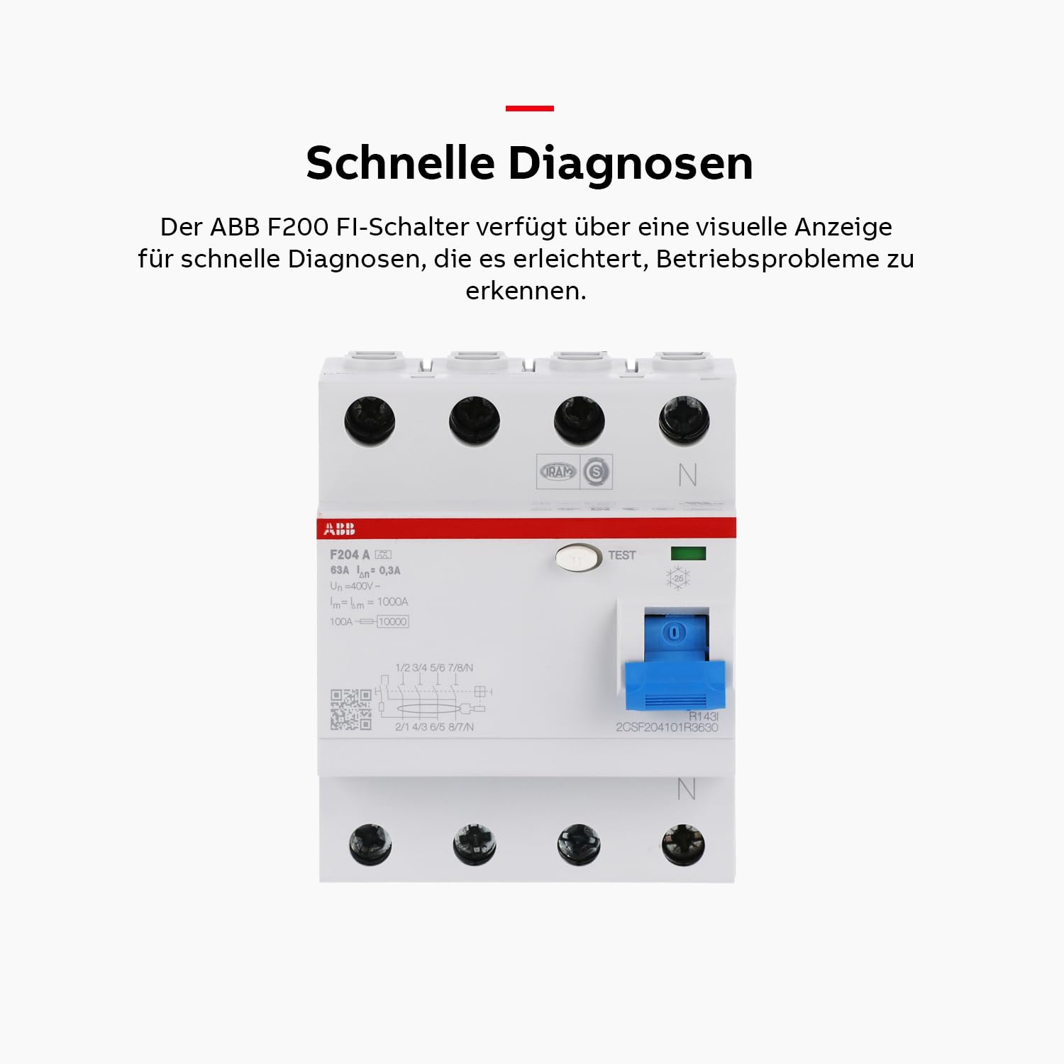 ABB F204A-63/0,3 4-Polig FI-Schutzschalter, 230V, 63A