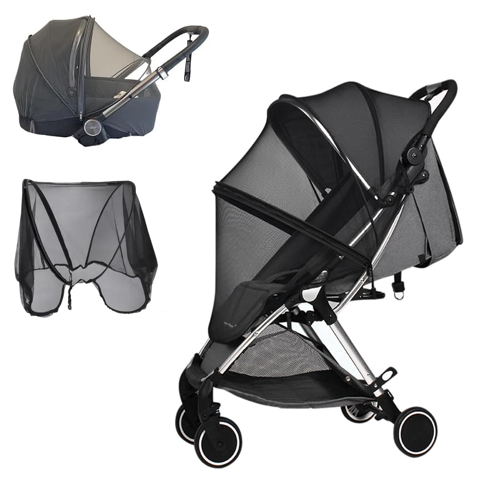 Breathable Baby Stroller Mosquito Net Universal Pushchair Pram Buggy Foldable Fine Mesh High-Density Carrycot Insect Protection Netting Black