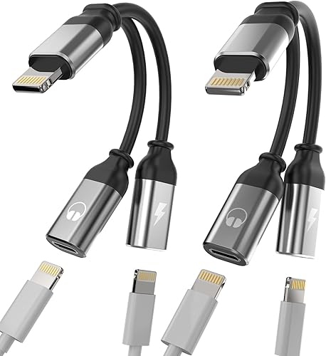 Adaptador de auriculares para iPhone (paquete de 2) Adaptador Lightning dual para divisor de audio y cargador de carga 2 en 1 Dongle Jack Cable de