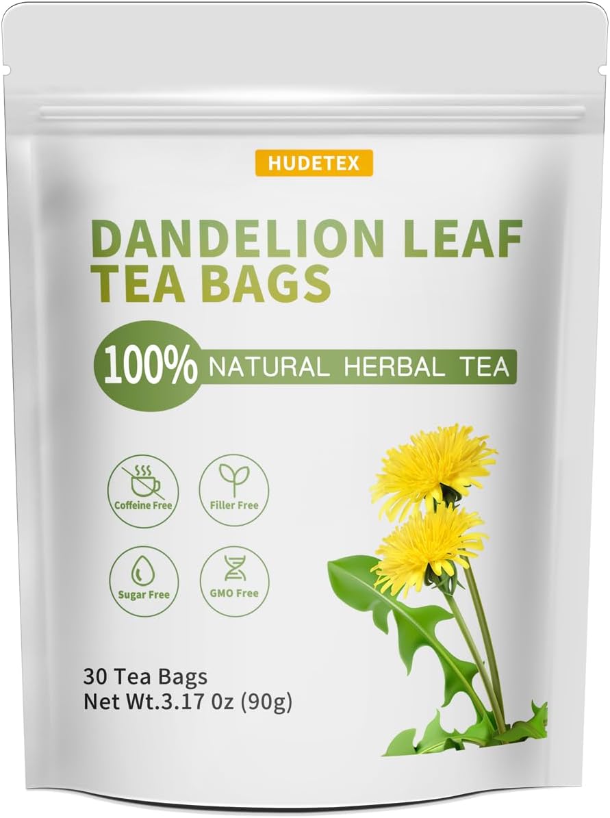 Hudetex Dandelion Leaf & Root Tea Bags Organic - Supports Kidney & Lung Function, Caffeine Free, 30 Bags
