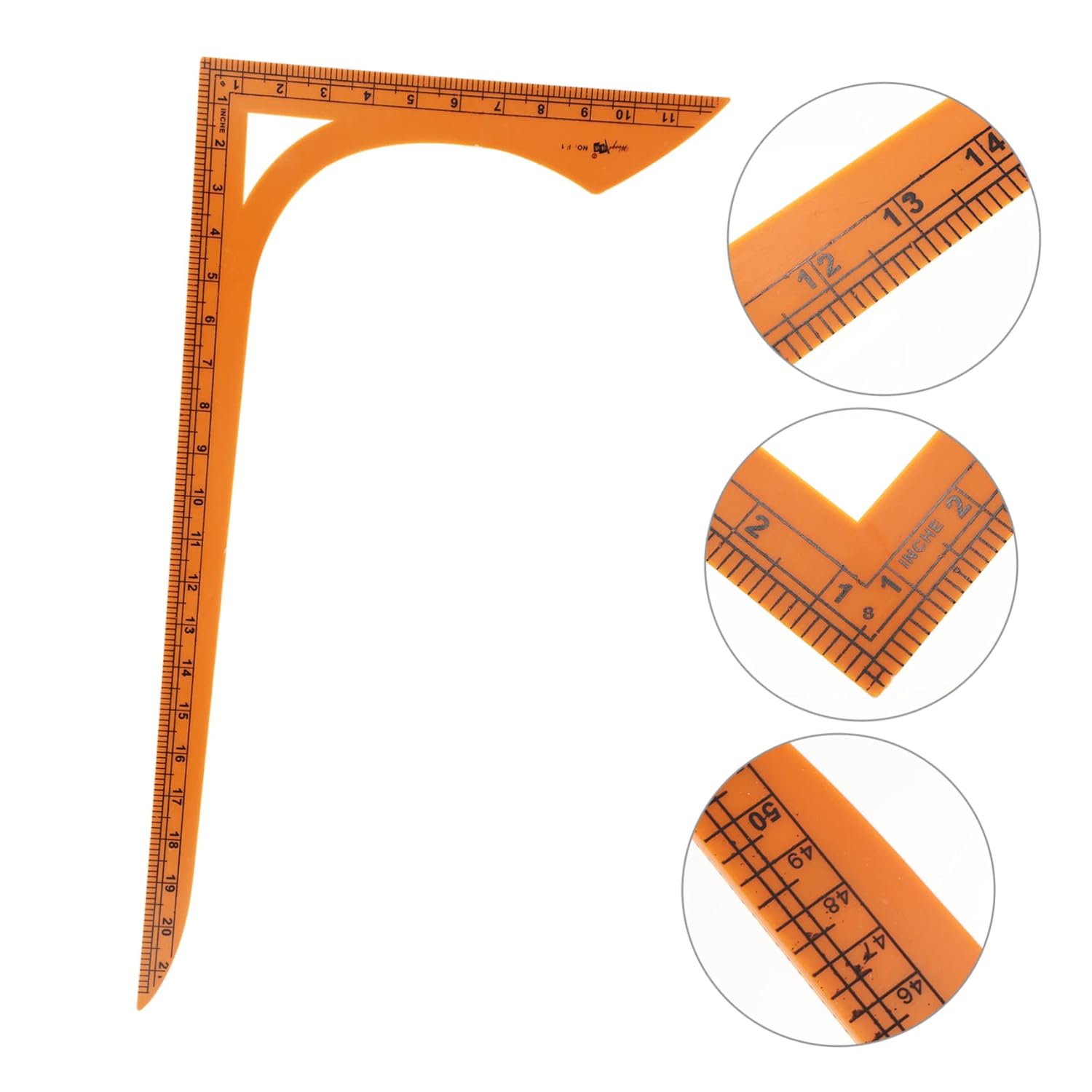 VICASKY L Shape Sewing Ruler - Professional Curve Sewing Measure Tool Accessories for Tailor Craft Lines Details - Orange Plastic Ruler - Approx. 21.89X12.18X0.12in / 55.70X31.00X0.30cm