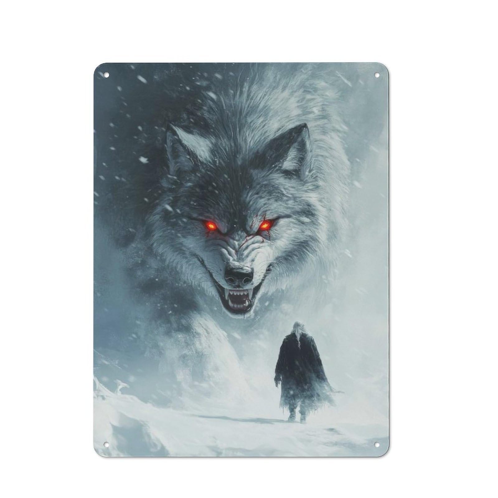 Junmoney White Wolf Encounter Retro Tin Wall Plaque 40X30cm Featuring For Garage Wall, For Vintage Wall Decor Fans, For Themed Room Decoration