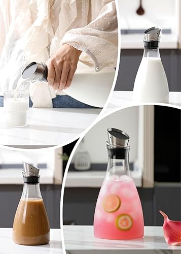 Miniatura 5 de Purefold Jarra de vidrio de 44 onzas con tapa de acero inoxidable, jarra de té helado, tarro de jugo, cafetera y té, vasos perfectos para jarra de