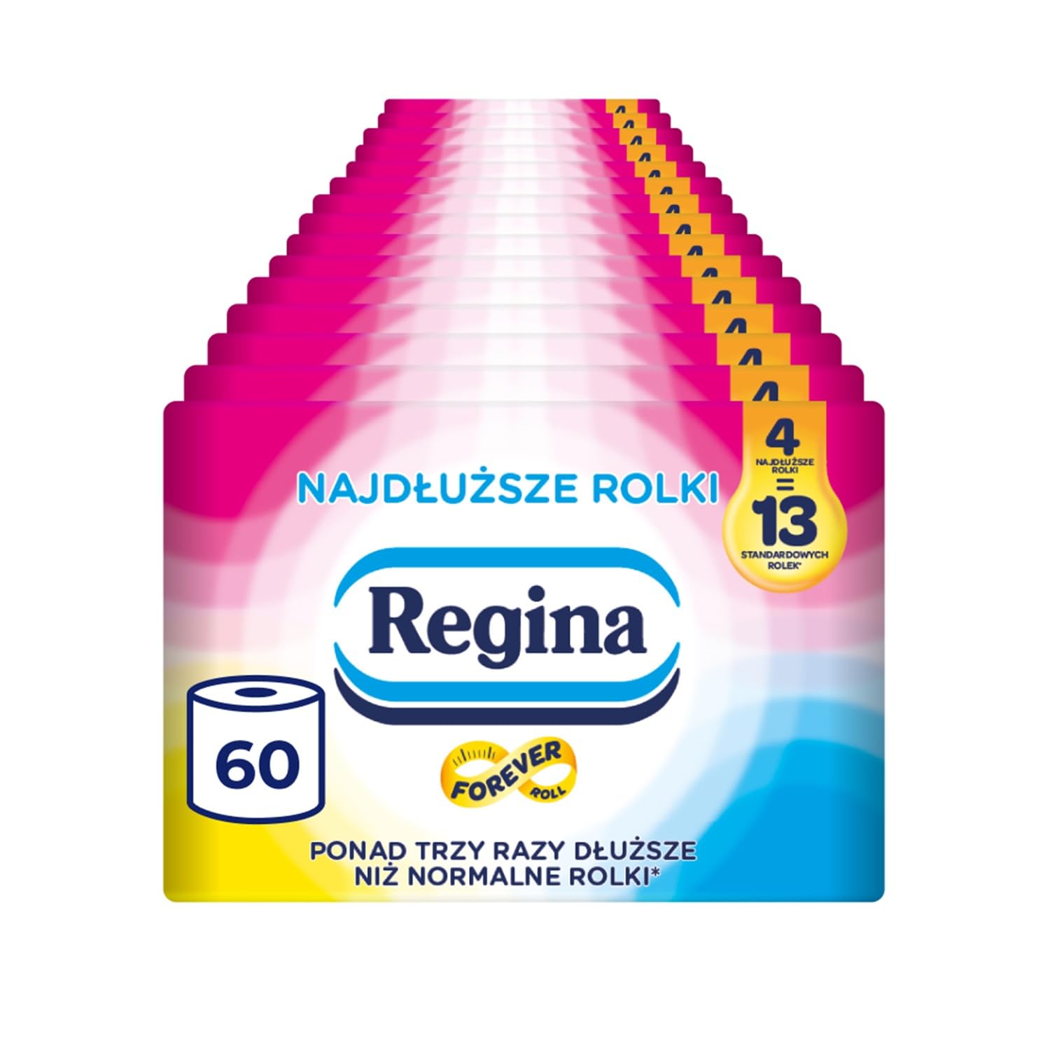 Regina Najdłuższe Rolki, 60 Rolek Papier Toaletowy, 2 Warstwy